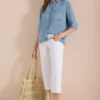 Overhemdblouse met korte mouwen in denimlook