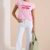 Shirt met boothals en tekstopdruk
