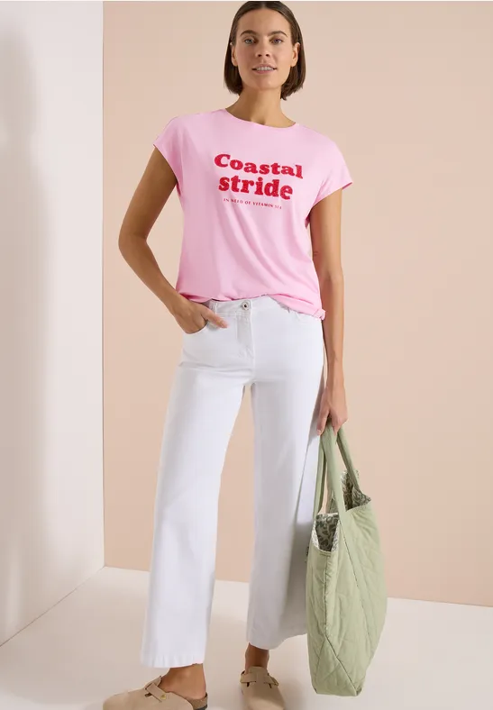Shirt met boothals en tekstopdruk