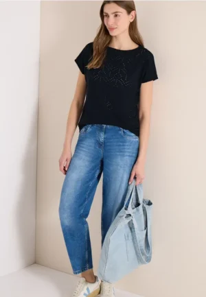 Shirt met boothals in ajour-look