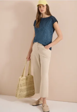 Shirt met boothals in garment-dye look