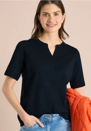 Shirt met gespleten hals en haakband