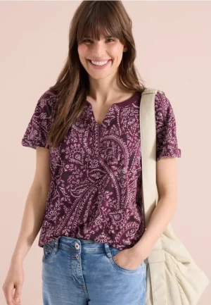 Shirt met gespleten hals en paisleypatroon