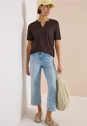 Shirt met gespleten hals in effen kleur