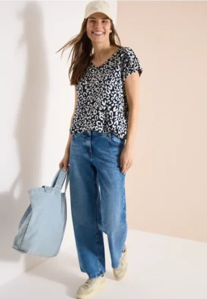 Shirt met kanten detail en leoprint