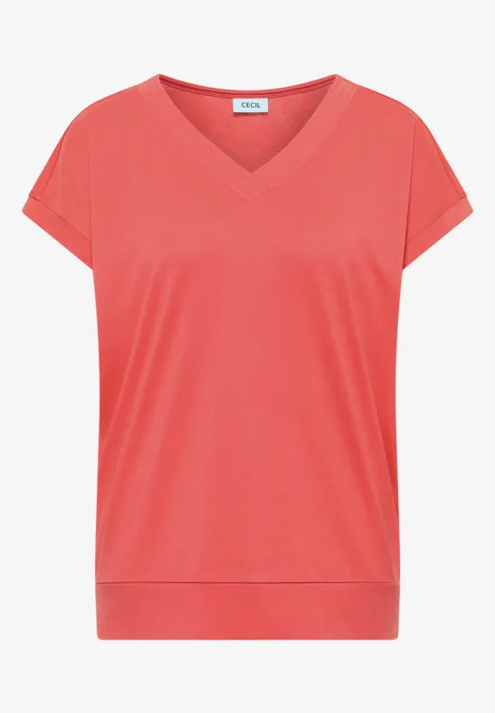 Shirt met korte mouwen en V-hals in effen kleur - Afbeelding 2