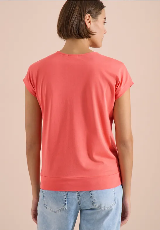 Shirt met korte mouwen en V-hals in effen kleur - Afbeelding 3
