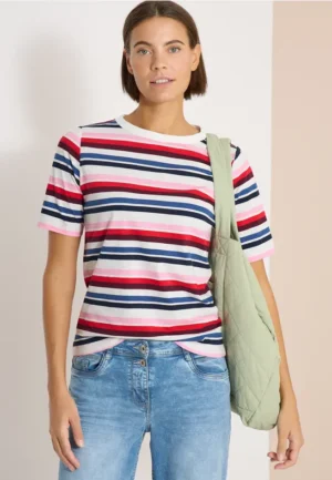 Shirt met korte mouwen en meerkleurige strepen