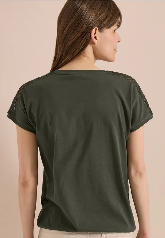 Shirt met overhangende schouders en kanten details - Afbeelding 3