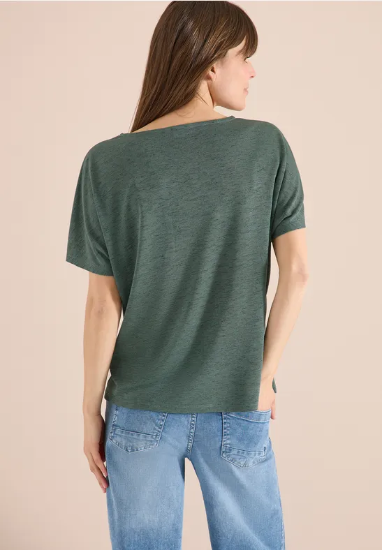Shirt met overhangende schouders in linnenlook - Afbeelding 3