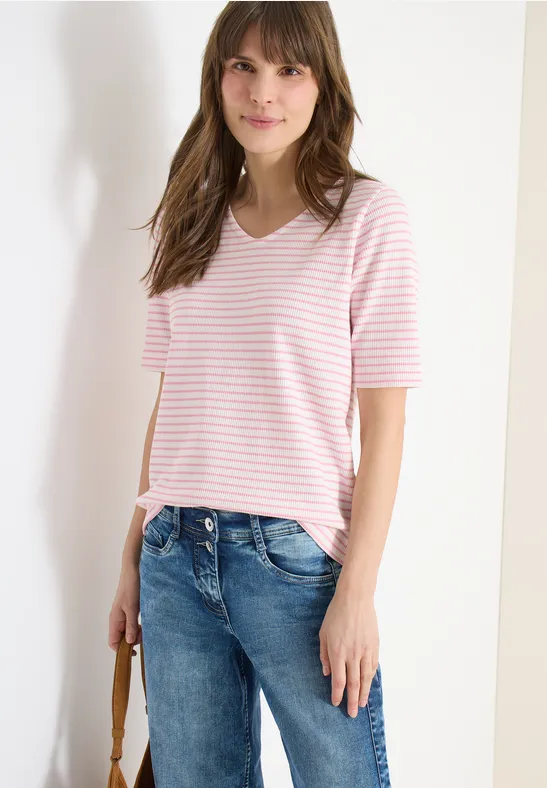 Shirt met ronde V-hals