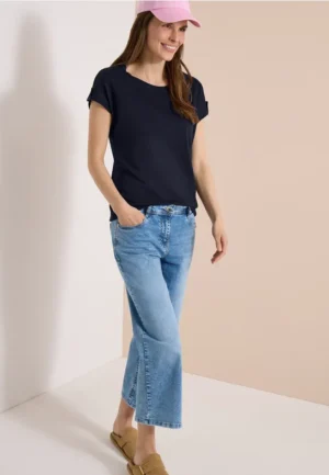 Shirt met ronde hals en omslagdetail