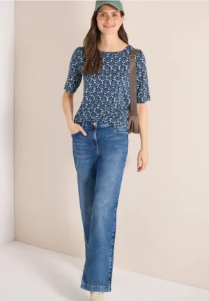 Shirt met ronde hals en schelpjesprint