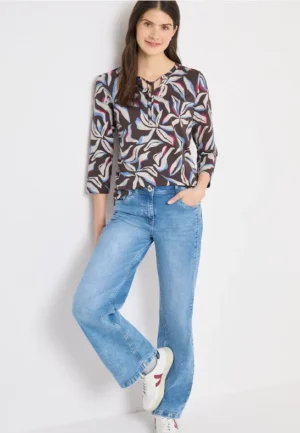 Shirt met split neck en print