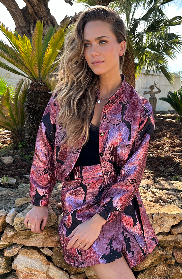 Statement Bomberjacket Lurex Jacquard Roze - Afbeelding 2