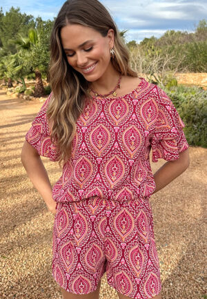 Top Met Ruffle Mouw Lilly Print Rosso