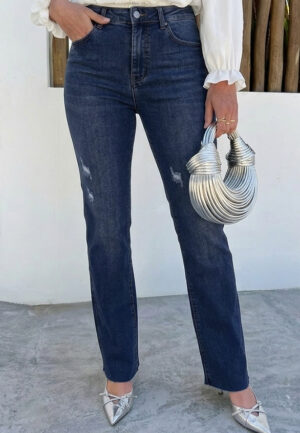 Wide Leg Jeans Dez Dark Blue Damaged