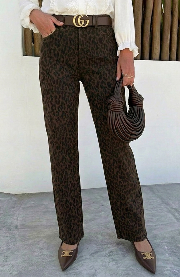 Wide Leg Jeans Dez Leopard Brown