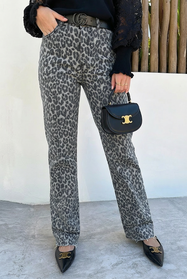 Wide Leg Jeans Dez Leopard Grey