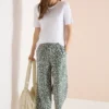 Wide Legs broek van linnenmix met luipaardprint