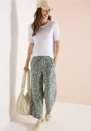Wide Legs broek van linnenmix met luipaardprint