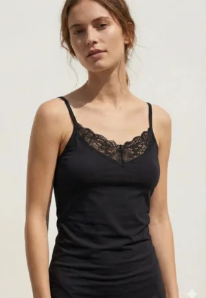 Dames hemd modal, kant - Comfortabele Vrouwen singlet - Spaghetti bandjes
