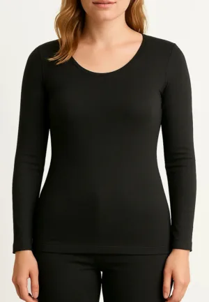 Entex thermo shirt dames lange mouw - Warm wollen ondershirt - Diepe ronde hals