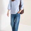 blouse met 3/4 mouwen in seersucker kwaliteit