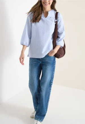 blouse met 3/4 mouwen in seersucker kwaliteit