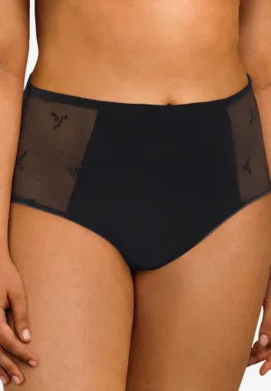 Naadloze taille slip Kant - Soft Strech - High waist brief - Zwarte kanten dames onderbroek - microfiber