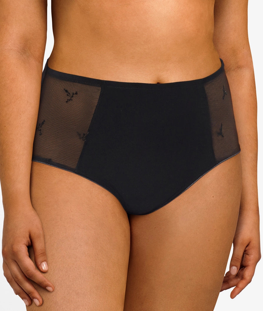 Naadloze taille slip Kant - Soft Strech - High waist brief - Zwarte kanten dames onderbroek - microfiber