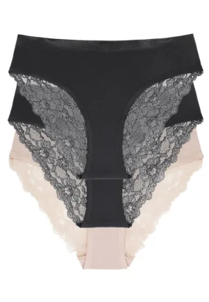 Slips 3-pack Crystal - kant - Zwart/Huidskleur