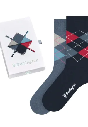 Burlington 2-paar dames sokken - Cadeau verpakking - Biologisch katoenen sokken met ruit print