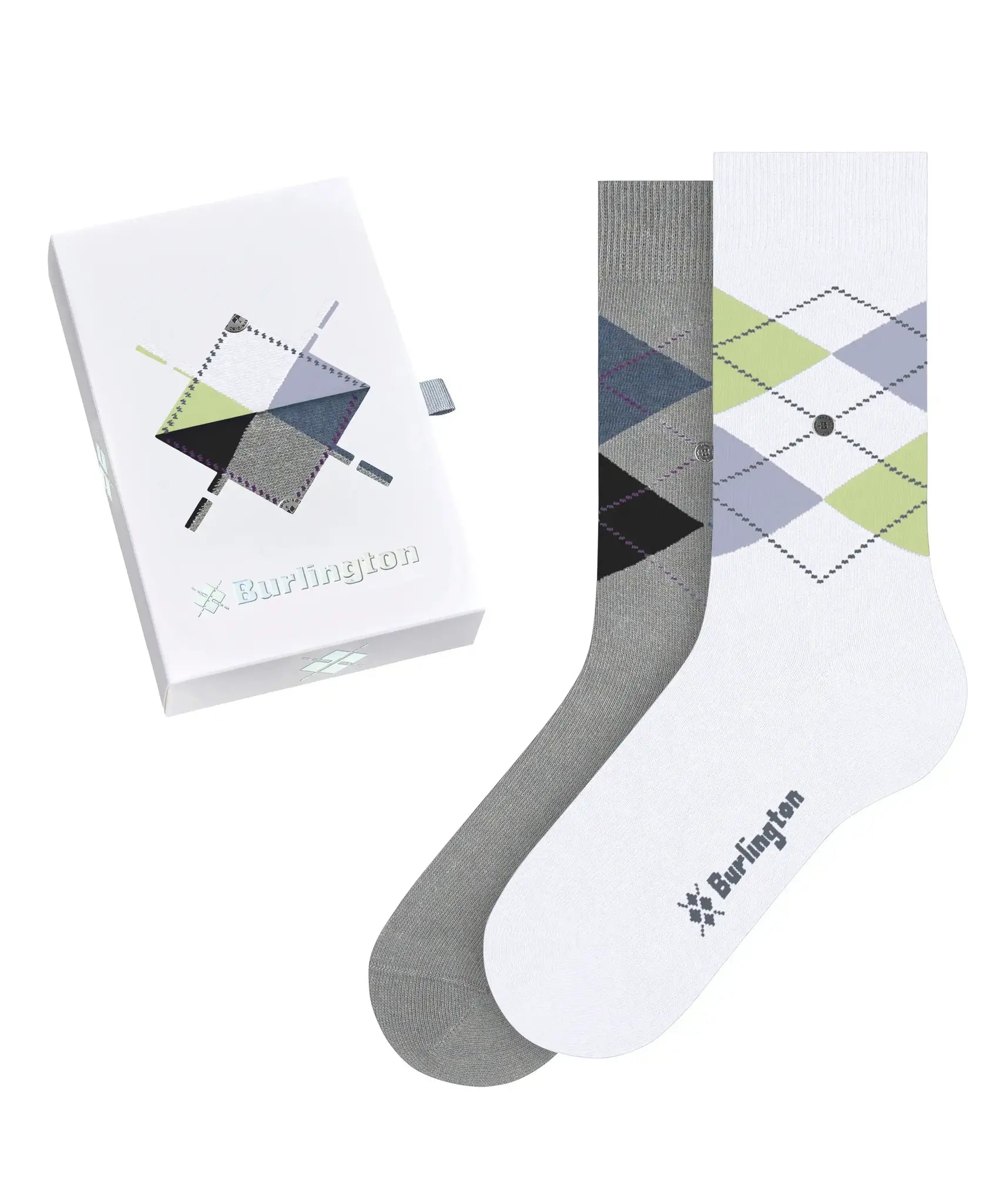 Burlington 2-paar dames sokken - Cadeau verpakking - Biologisch katoenen sokken met ruit print