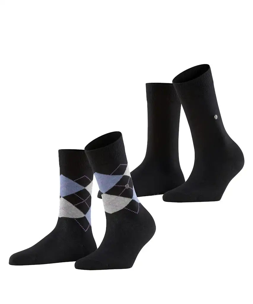 Burlington 2-paar everyday dames sokken - Biologisch katoenen vrouwen sokken met ruit print