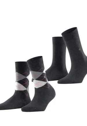 Burlington 2-paar everyday dames sokken - Biologisch katoenen vrouwen sokken met ruit print