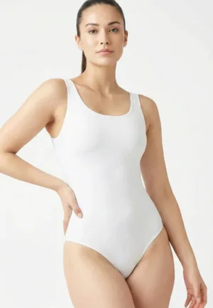 J&C string body - bodystocking - brede bandjes - Naadloze bodysuit - Voorgevormde cups - Zwart - wit