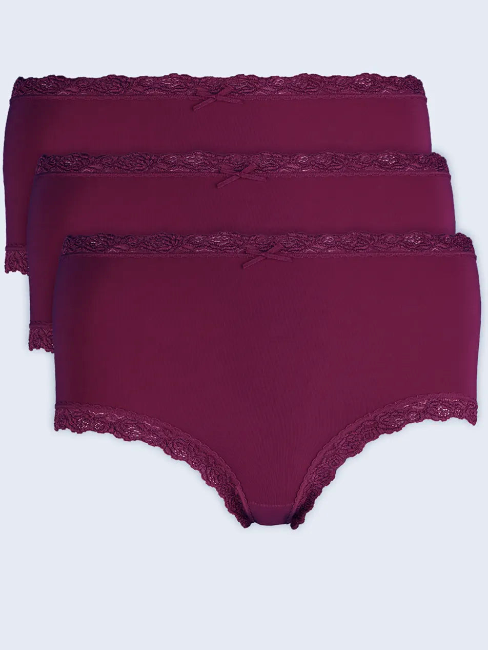 Nina von C 3-pack dames Taille slips - Kanten modal dames onderbroek - Katoenen kruisje