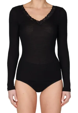 Dames wollen shirt lange mouw V-hals - Warm Merino wollen thermo ondergoed vrouwen