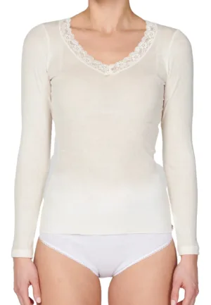 Dames wollen shirt lange mouw V-hals - Warm Merino wollen thermo ondergoed vrouwen