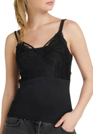 Dames hemd kant - Lace top Nichelle - Dames kanten onderhemd - Microfiber spaghetti bandjes