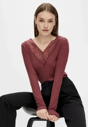 Dames shirt Kant lange mouw - Siri - Zwart Viscose dames ondershirt lange mouw