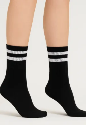 Dames sokken 1-pack - Strepen - onesize - Dames sportsokken wit en zwart