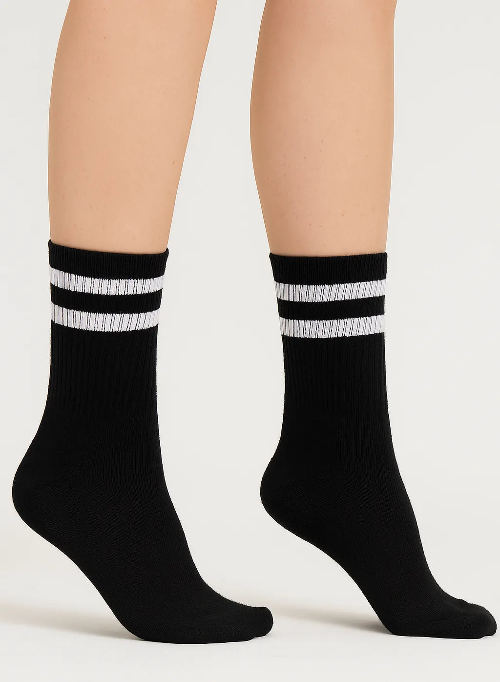 Dames sokken 1-pack - Strepen - onesize - Dames sportsokken wit en zwart