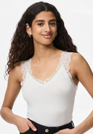 Hemdje met kant - Lace Top - Barbera - Viscose kanten onderhemd - Singlet met brede bandjes - Zwart - Huidskleur - Wit - Lingerie top