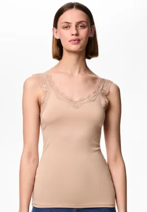 Hemdje met kant - Lace Top - Barbera - Viscose kanten onderhemd - Singlet met brede bandjes - Zwart - Huidskleur - Wit - Lingerie top