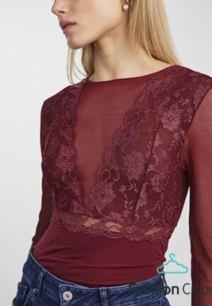 Kanten body lange mouw zwart- Sicca Bodystocking - Luxe lingerie bodysuit - Zwart - Bordeaux