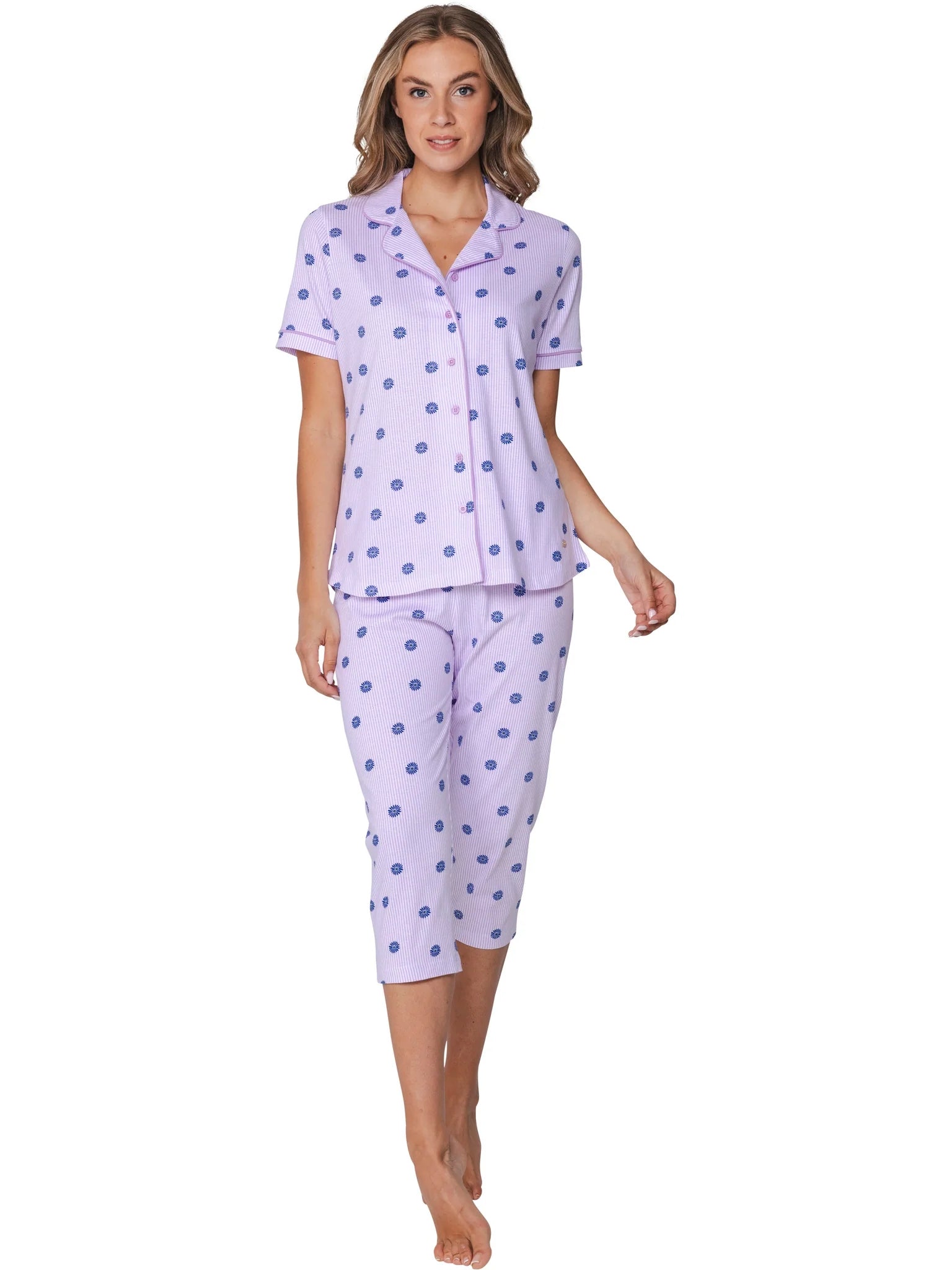 Rebelle capri pyjama dames doorknoop - Waterflower