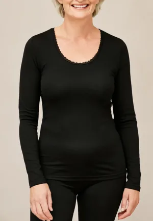 Ten Cate dames thermo shirt Lange mouw - Kanten Thermo ondergoed dames - Viloft - Diepe hals
