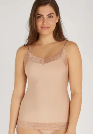 31912 Secrets dames hemd kant - Spaghetti bandjes - Kanten Naadloos dames hemd microfiber - lingerie top
